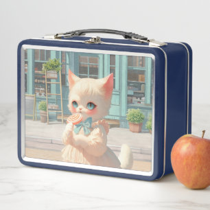Fluffy Kitten with Lollipop at Pastry Shop Metal Lunch Box
