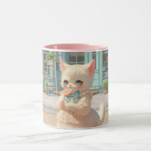 Fluffy Kitten with Lollipop at Pastry Shop Mug