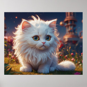 *~*  Fluffy Kitty Cat 5:4  Kitten White Long Hair  Poster