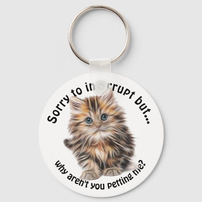 Fluffy Kitty Funny Pet Me Quote Keychain (Front)