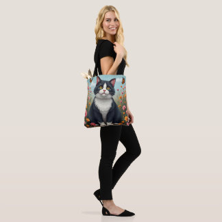 Fluffy kitty in the garden tote bag