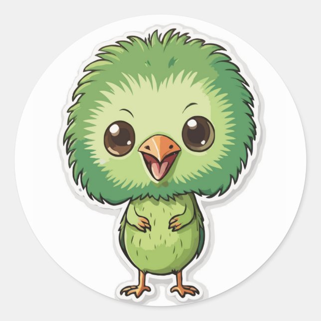 Fluffy Kiwi Bird Sticker - A Cute and Quirky Icon (Front)