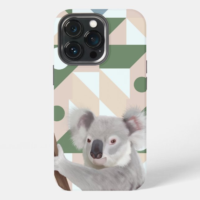 Fluffy Koala Green Geometric Background iPhone Case (Back)