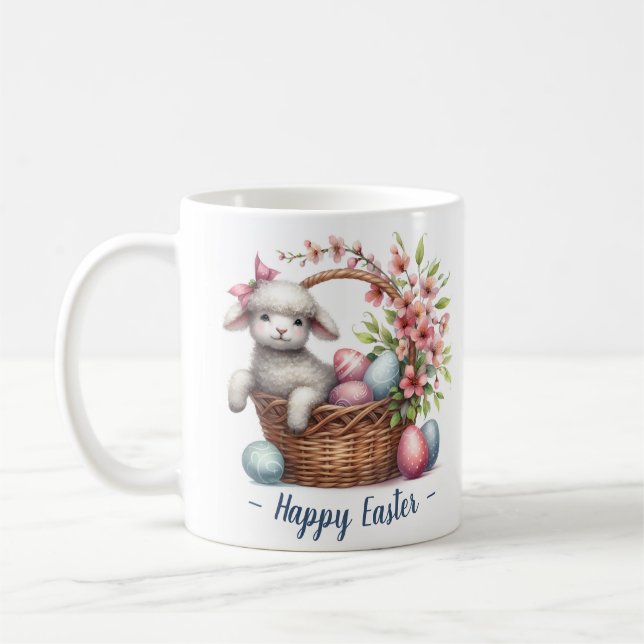 Fluffy Lamb and Easter Eggs Coffee Mug (Left)