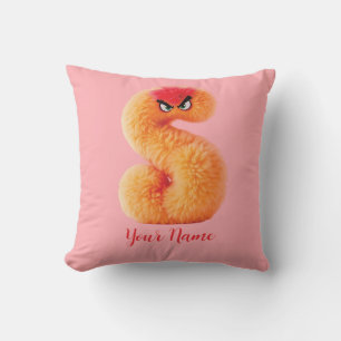 Fluffy Letter S with Angry Eyes and Custom Name Throw Pillow