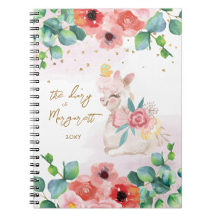 Fluffy Llama Illustration Flowers Girl Daily Diary Notebook
