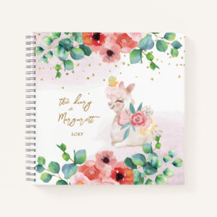 Fluffy Llama Illustration Flowers Girl Daily Diary Notebook
