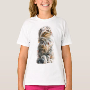 Fluffy Longhair Scottish Fold Kitten Kids T-Shirt