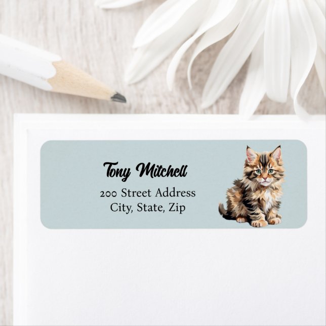 Fluffy Maine Coon Cat Adresse de retour Label (En situation)