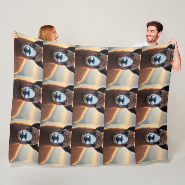 "Fluffy Majesty: The Big Woolly Brown Alpaca" Fleece Blanket (In Situ)