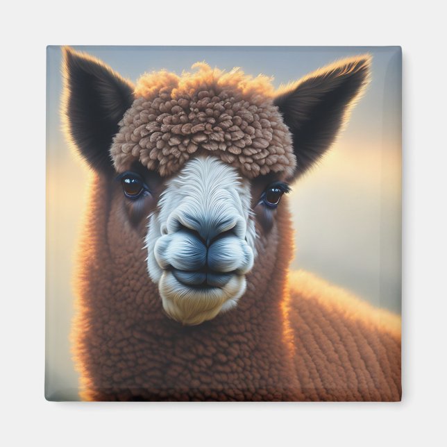 "Fluffy Majesty: The Big Woolly Brown Alpaca" Magnet (Front)