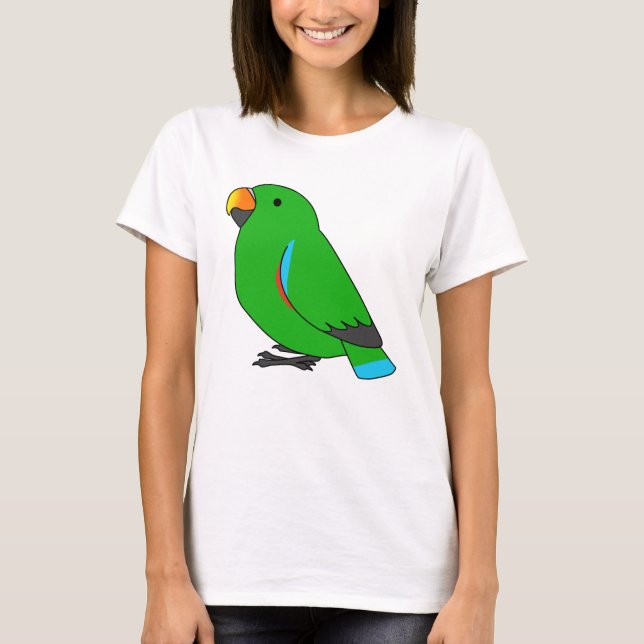 Fluffy male green eclectus parrot cartoon drawing T-Shirt (Front)