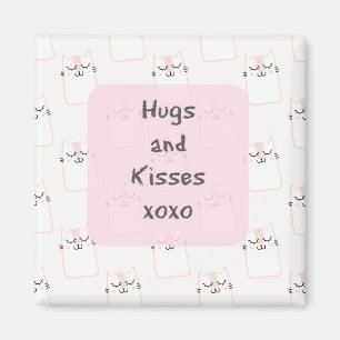 Fluffy Marshmallow Kitty in Pink Hugs and Kisses Magnet