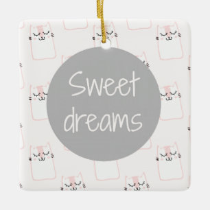 Fluffy Marshmallow Kitty in Pink Sweet Dreams Ceramic Ornament