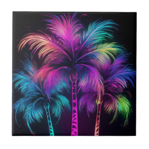 Fluffy Neon Palm Trees Tile