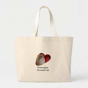 Fluffy Orange Norwegian Long Hair Forest Cat Heart Large Tote Bag