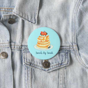 Fluffy Pancakes With Maple Syrup,Fruit And Cream 3 Inch Round Button