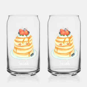 Fluffy Pancakes With Maple Syrup,Fruit And Cream Can Glass