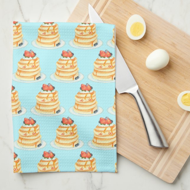 Fluffy Pancakes With Maple Syrup,Fruit And Cream Kitchen Towel (Quarter Fold)