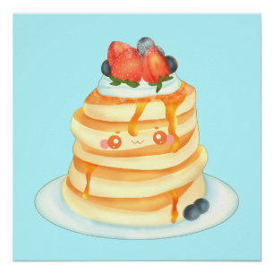 Fluffy Pancakes With Maple Syrup,Fruit And Cream Poster
