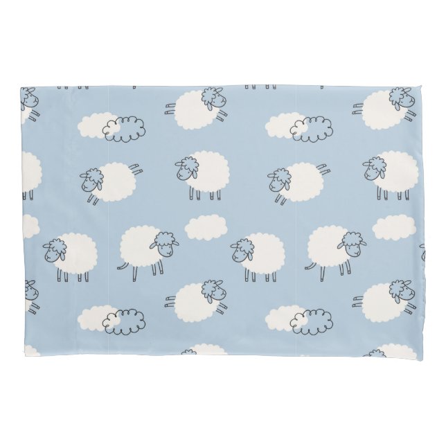 Fluffy Pastel Blue Lamb Pattern Pillowcase (Front)
