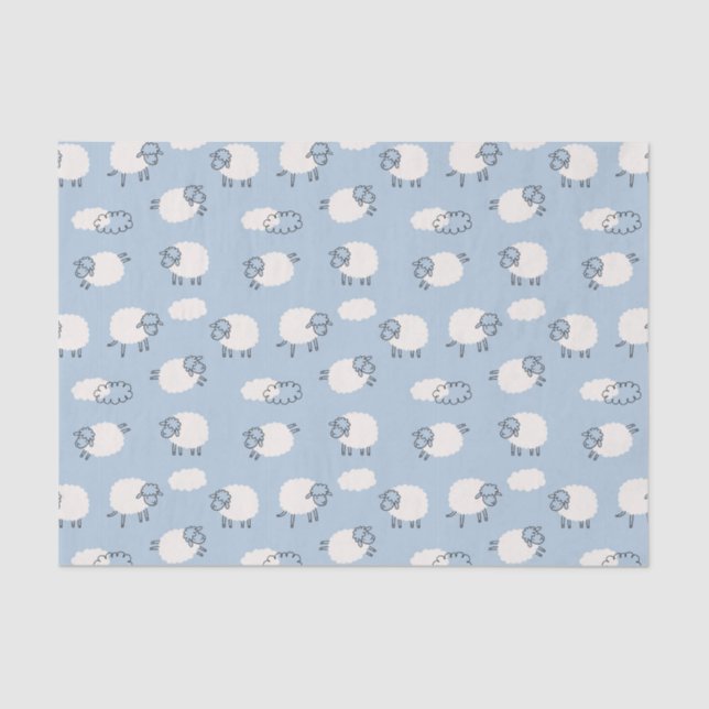 Fluffy Pastel Blue Lamb Pattern Tissue Paper (Front)