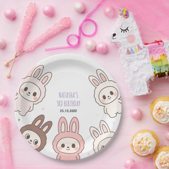 Fluffy Pastel Ugly Cute Dolls Birthday Paper Plate (Party)