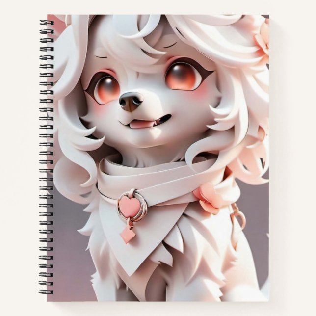 Fluffy Pink And White Puppy Notebook (Front)