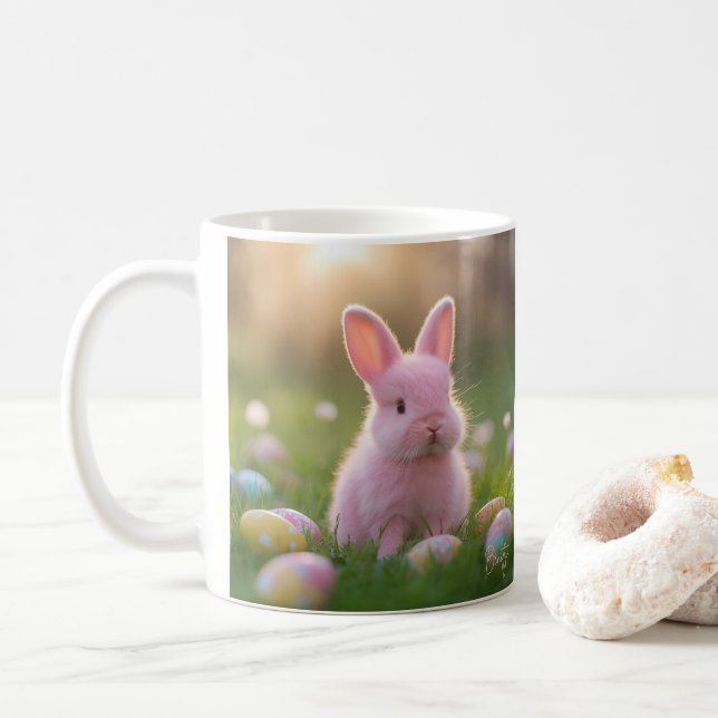 Fluffy Pink Bunny Easter Coffee Mug (With Donut)