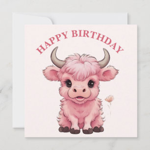 Fluffy Pink Highlands Scottish Cow Holiday Card
