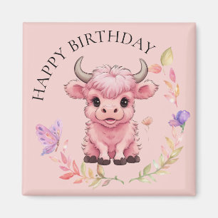 Fluffy Pink Highlands Scottish Cow Magnet