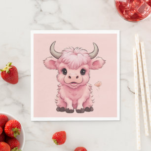 Fluffy Pink Highlands Scottish Cow Napkin