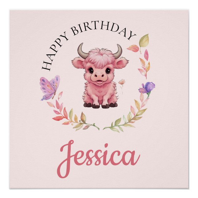 Fluffy Pink Highlands Scottish Cow Poster (Front)