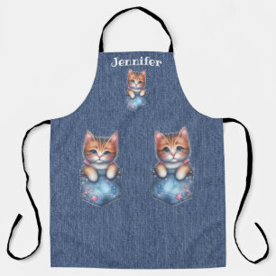 Fluffy Pink Nosed Tabby Cat All-Over Print Apron