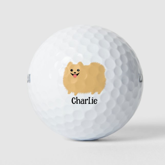Fluffy Pomeranian Cute Dog with Custom Name Golf Balls (Front)