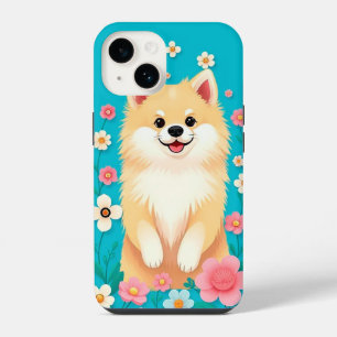 Fluffy Pomeranian Floral Charm 🌸🐾 Cute Cartoon iPhone 14 Case