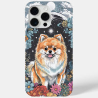 Fluffy Pomeranian Surrounded by Colourful Floral 