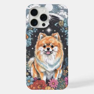 Fluffy Pomeranian Surrounded by Colourful Floral iPhone 15 Pro Max Case