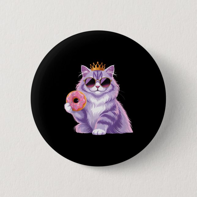 Fluffy princess cat doughnut sunglasses funny cute 2 inch round button (Front)