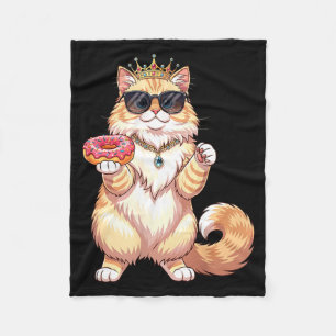 Fluffy princess cat doughnut sunglasses funny cute fleece blanket