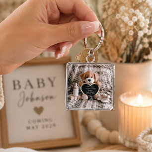 Fluffy Puppy dog lovers pregnancy announcement Keychain