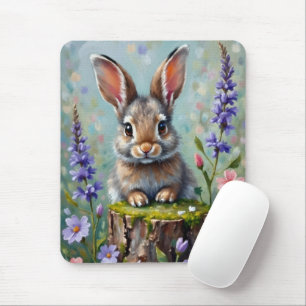 Fluffy Rabbit in a Field of Flowers Mouse Pad