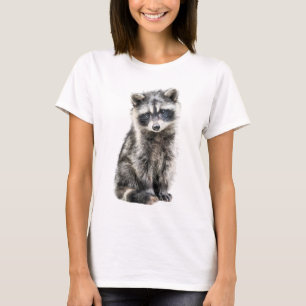 Fluffy Raccoon Portrait Illustration Cute Women T-Shirt