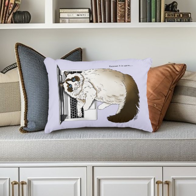 Fluffy Ragdoll Cat Lavender Laptop Funny Accent Pillow (Creator Uploaded)