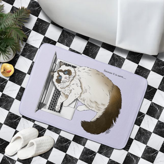 Fluffy Ragdoll Cat Lavender Laptop Funny Bath Mat (Creator Uploaded)