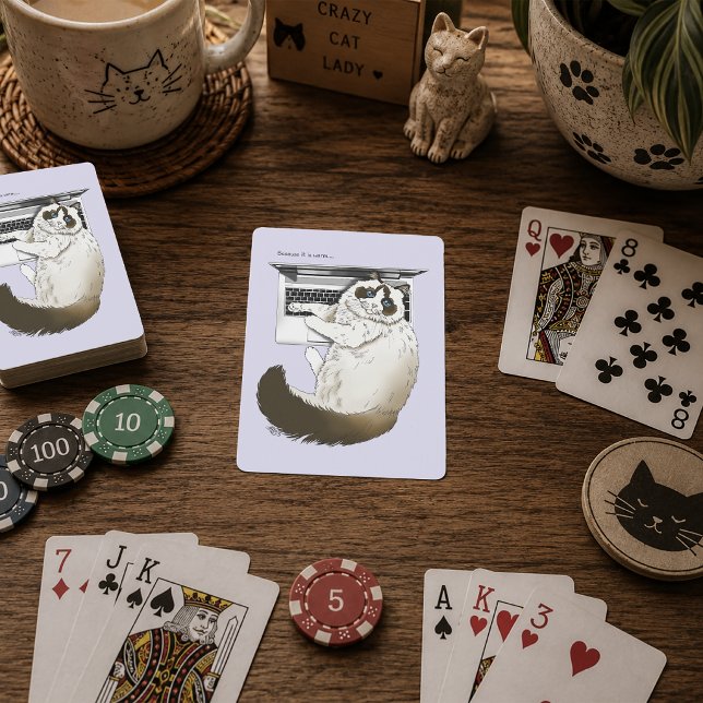 Fluffy Ragdoll Cat Lavender Laptop Funny Playing Cards (Creator Uploaded)