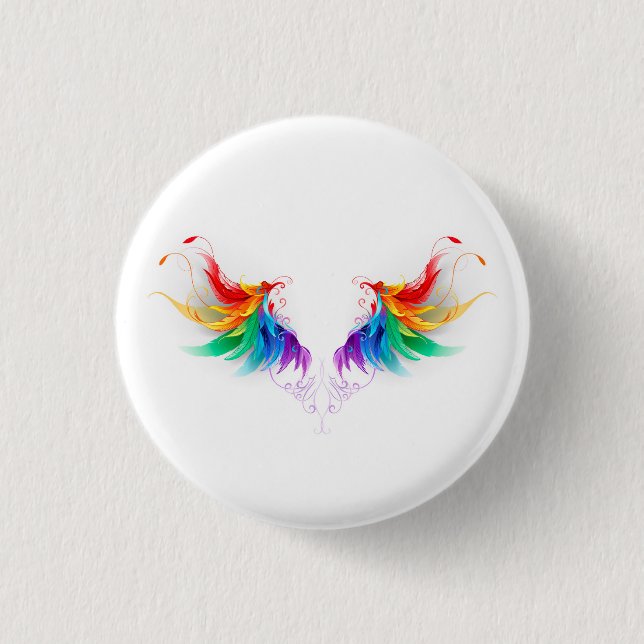 Fluffy Rainbow Wings 1 Inch Round Button (Front)