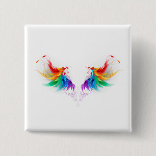 Fluffy Rainbow Wings 2 Inch Square Button