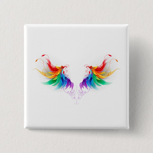 Fluffy Rainbow Wings 2 Inch Square Button (Front)