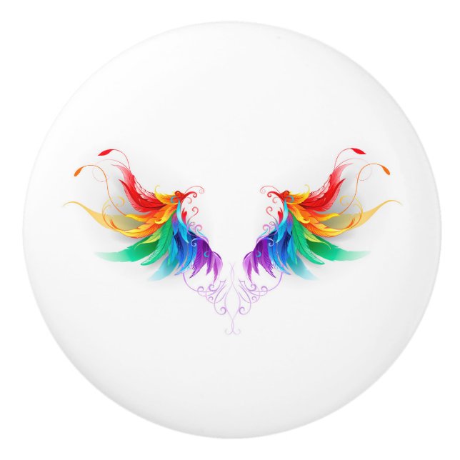 Fluffy Rainbow Wings Ceramic Knob (Front)